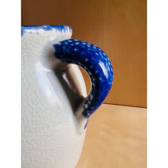 Blue Spongeware Heart Pitcher Small Stoneware Style Farmhouse Kitchen Creamer - Picture 4 of 7